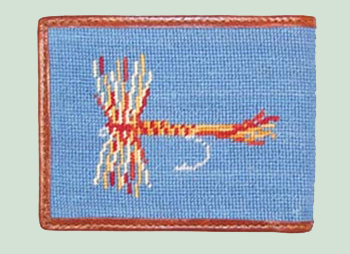 Trout and Fly on Blue Wallet Back